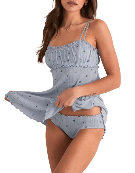 Adore Me Ophylia babydoll & hipster set in floral blue - view 1