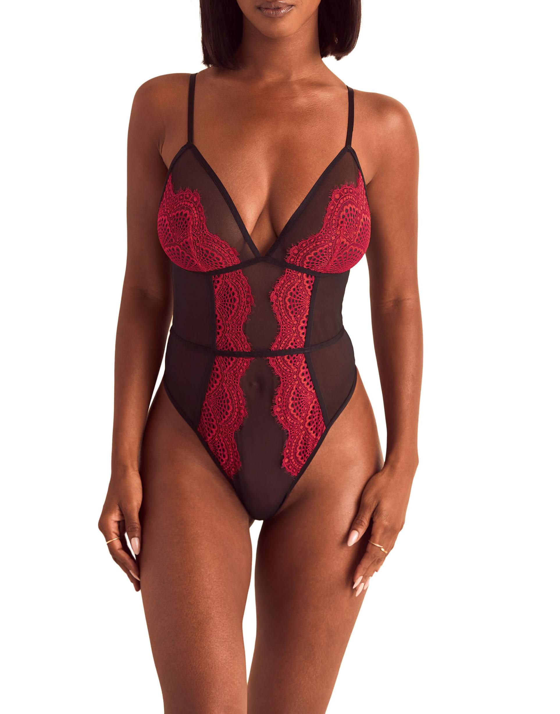 adore me phebe bodysuit in dark red