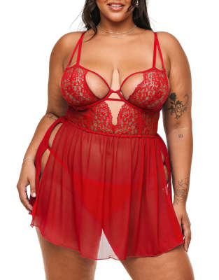 Adore Me Rae Unlined Babydoll & G-string Set In Red