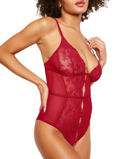 Adore Me Rosie crotchless bodysuit in dark red