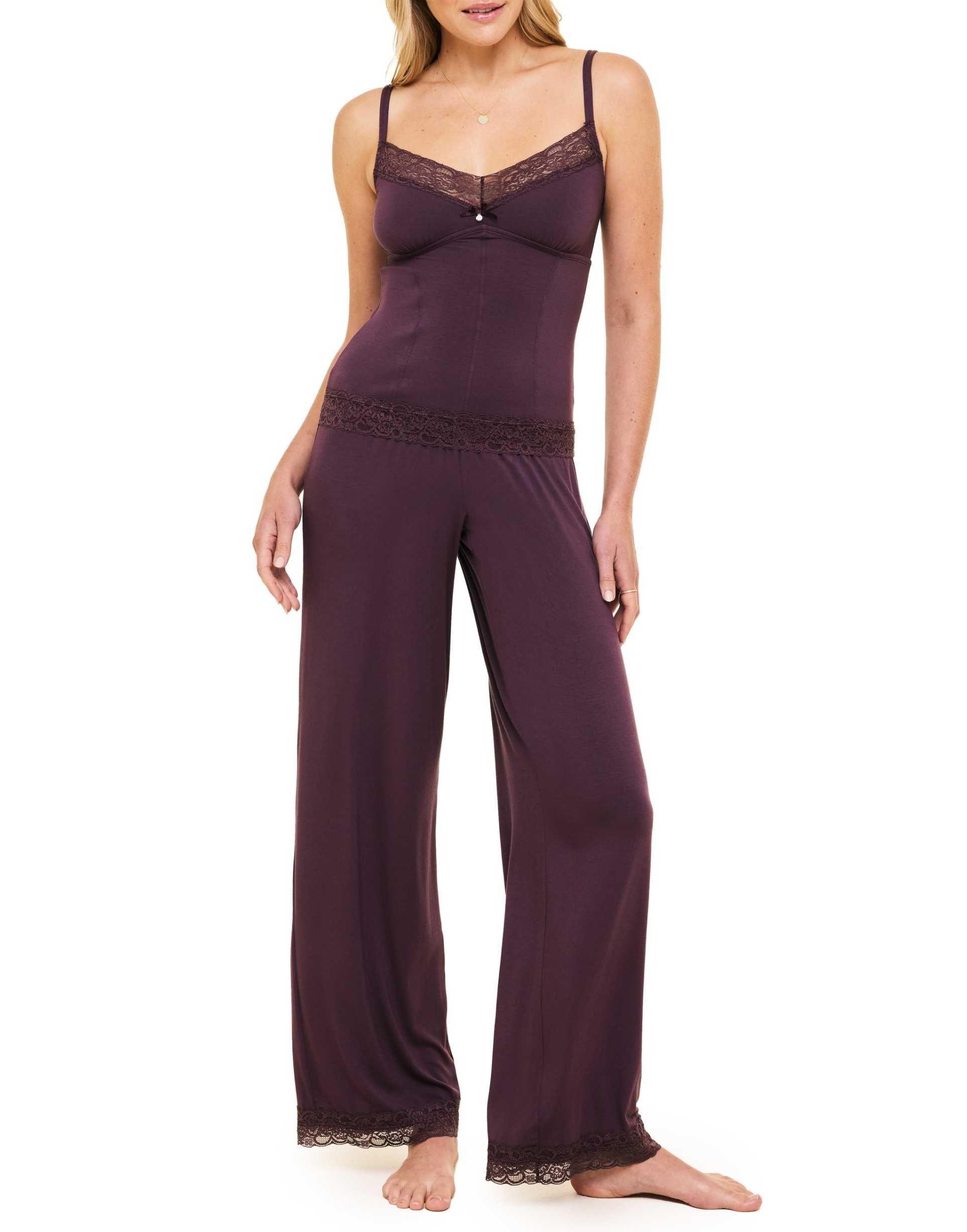 adore me suzanna pajama cami and pants set in dark purple