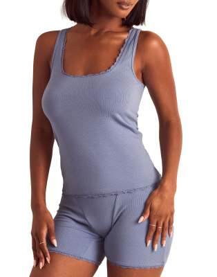 Adore Me Tayler Pajama Tank & Boxer Shorts Set In Blue