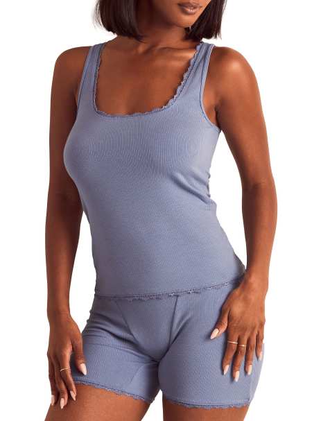 Adore Me Tayler pajama tank & boxer shorts set in medium blue - view 1