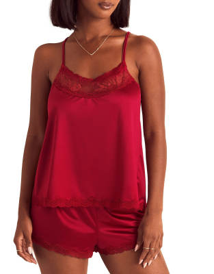 Adore Me Tiani pajama cami and shorts set in dark red
