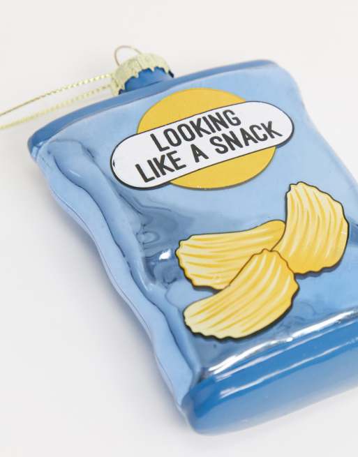Adorno de decoración para Navidad con forma de bolsa de patatas fritas con texto 