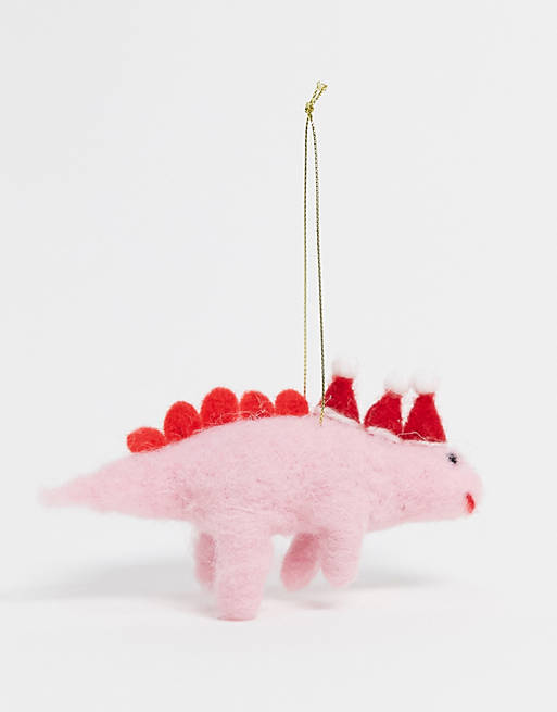 Adorno de fieltro rosa con diseño de dinosaurio para el árbol de Navidad de Sass & Belle