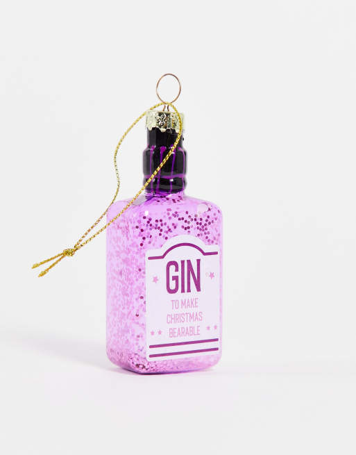 Adorno de Navidad rosa con diseño de botella de ginebra de TYPO
