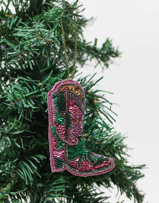 Adorno para el árbol de Navidad de bota de cowboy rosa adornada de Accessorize , 3 de 3