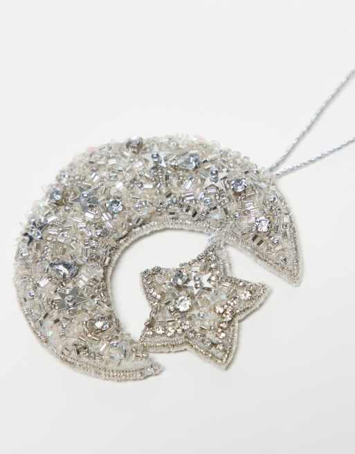 Adorno para el árbol de Navidad plateado de luna y estrella adornado de Accessorize , 3 de 3