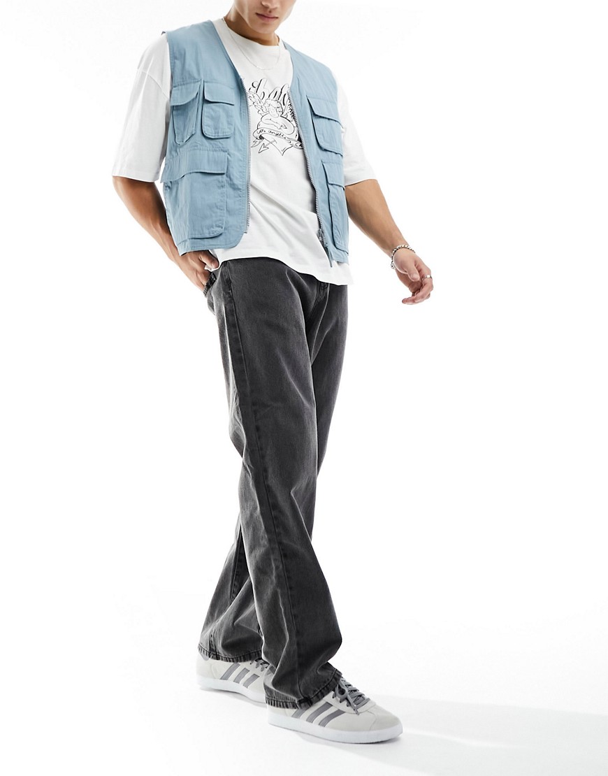 Adpt Baggy Fit Jeans In Gray Acid Wash