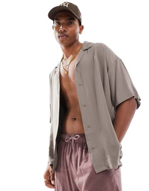 ADPT oversized revere collar shirt in beige