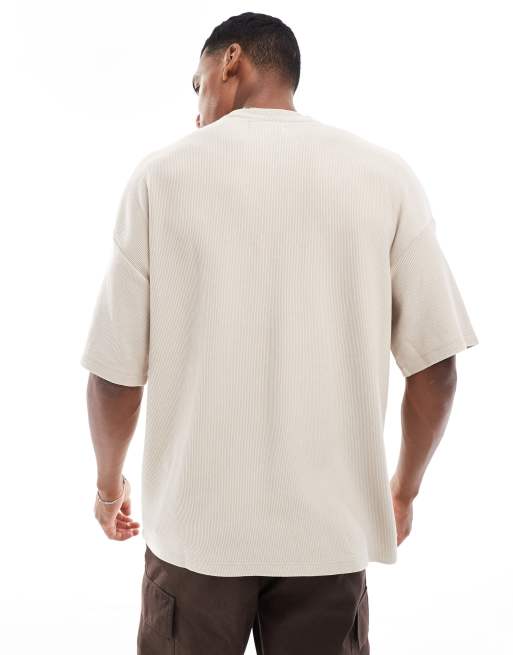 ADPT – Beżowy gruby prążkowany T-shirt oversize , 2 z 4