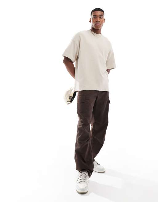 ADPT – Beżowy gruby prążkowany T-shirt oversize , 3 z 4