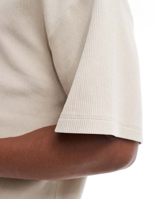 ADPT – Beżowy gruby prążkowany T-shirt oversize , 4 z 4