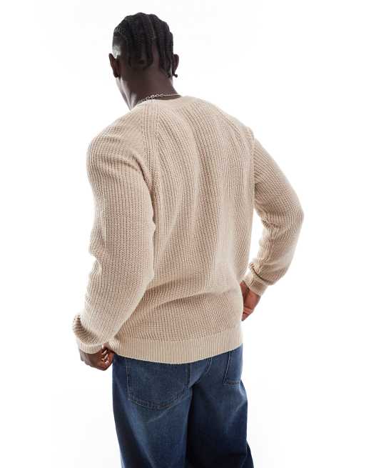 ADPT – Beżowy sweter oversize o splocie patentowym z okrągłym dekoltem, 4 z 4