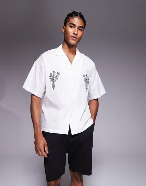ADPT revere collar shirt in white with plant print