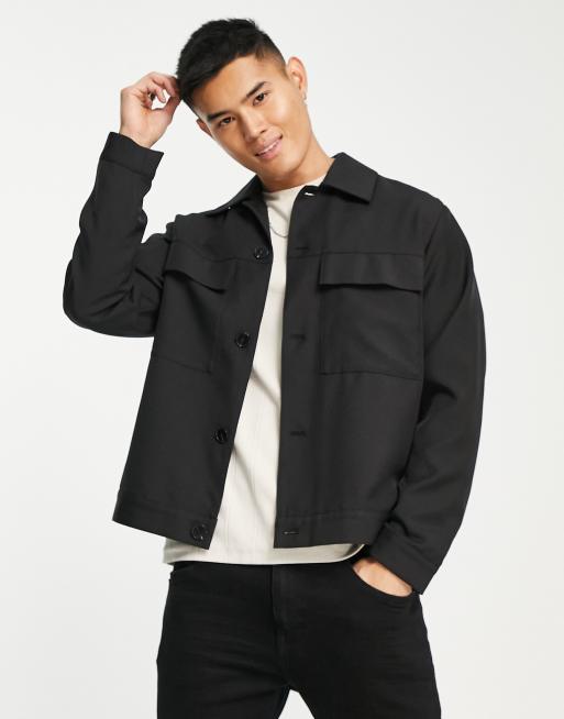 ADPT boxy tailored worker jacket in black ASOS