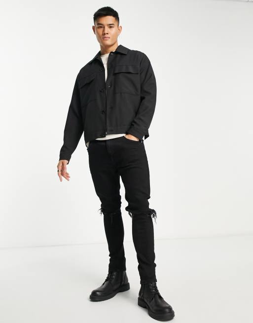 ADPT boxy tailored worker jacket in black