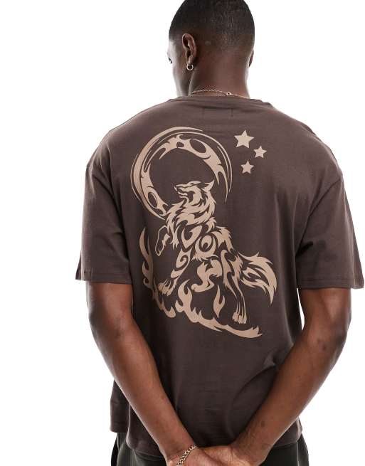 ADPT – Brun t-shirt i oversize med vargtryck baktill