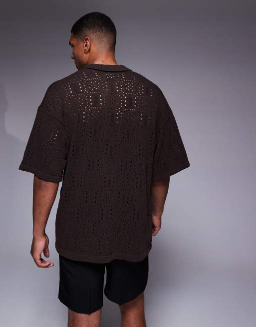 ADPT - Camicia in maglia all'uncinetto marrone, 4 di 4