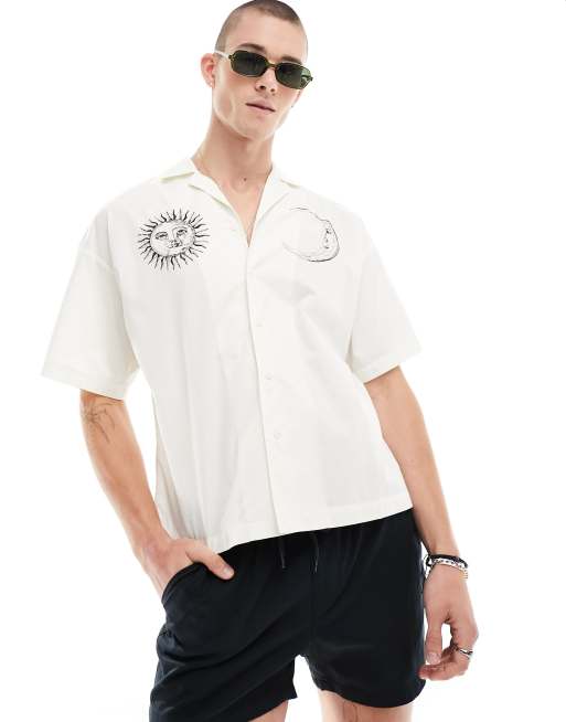 ADPT - Camicia oversize con stampe di sole e luna e rever 