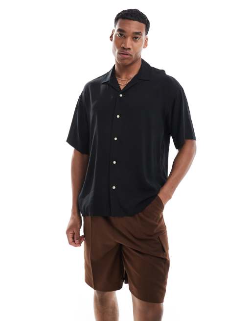 ADPT - Camicia oversize nera con colletto con rever
