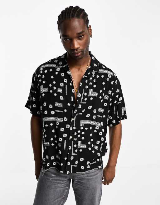 ADPT - Camicia oversize nera con stampa bandana