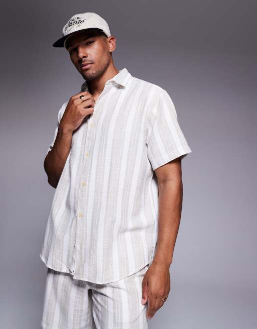 ADPT - Camicia oversize testurizzata a righe color crema