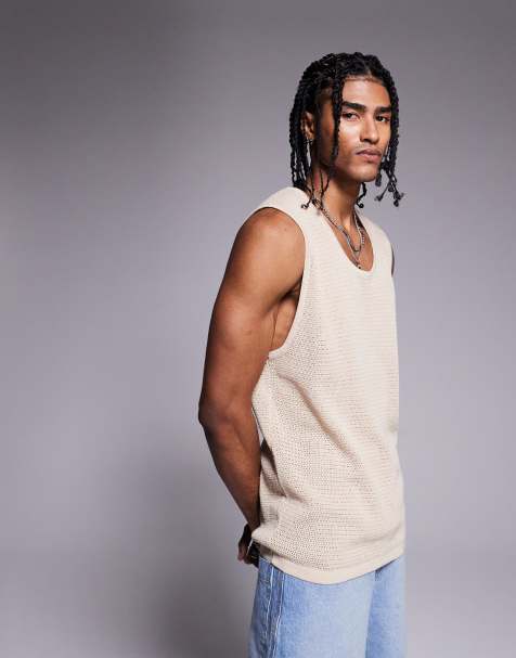 ADPT - Canotta oversize in maglia all'uncinetto bianco sporco - view 1