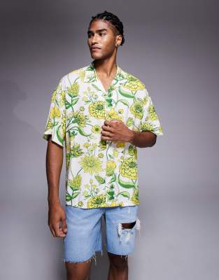 ADPT - Chemise à fleurs oversize - Crème-Blanc