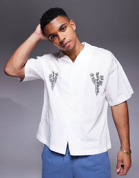 ADPT - Chemise avec col à revers et imprimé plantes - Blanc - view 1
