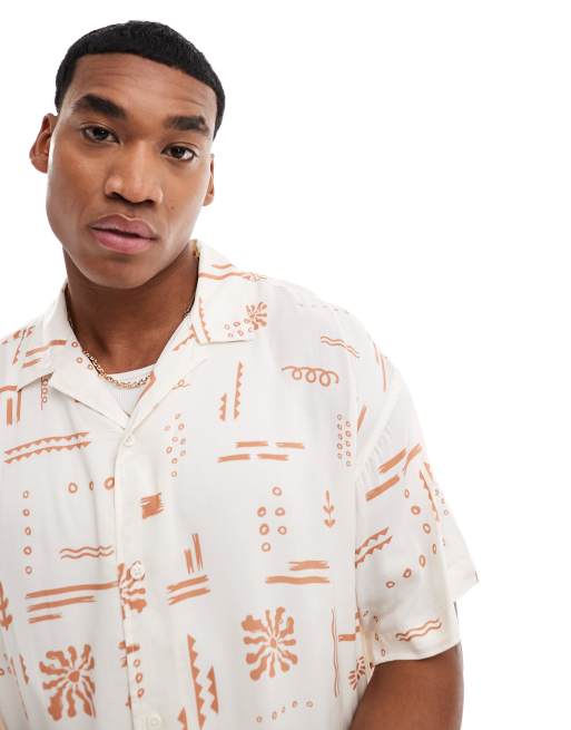 ADPT - Chemise oversize avec col à revers et imprimé aztèque - Rouge 