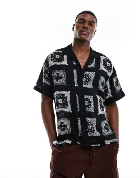 ADPT - Chemise oversize avec col à revers et imprimé bandana - Noir - view 1