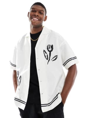 ADPT - Chemise oversize avec col à revers et imprimé fleurs - Blanc - view 1