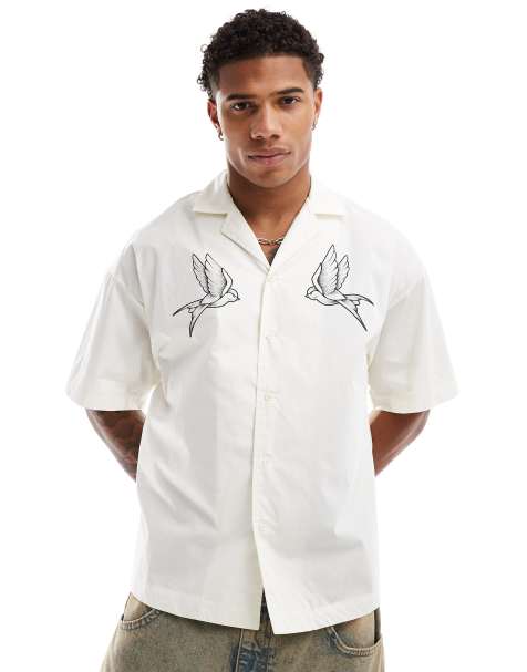 ADPT - Chemise oversize avec col à revers et imprimé oiseaux placé - view 1