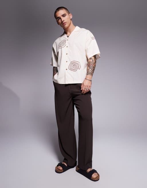 ADPT - Chemise oversize avec col à revers et imprimé spirales - Crème, 4 de 4