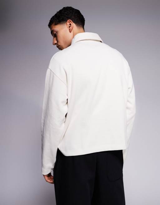 ADPT collared quarter zip sweat in cream, 4 of 5