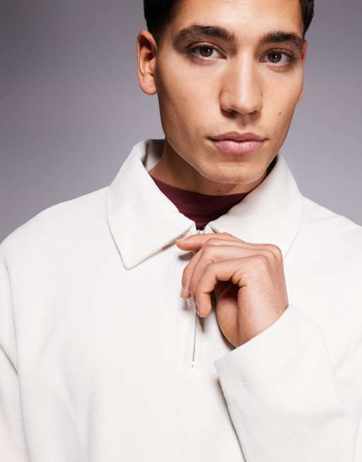ADPT collared quarter zip sweat in cream, 5 of 5