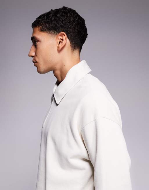 ADPT collared quarter zip sweatshirt in cream, 3 of 5