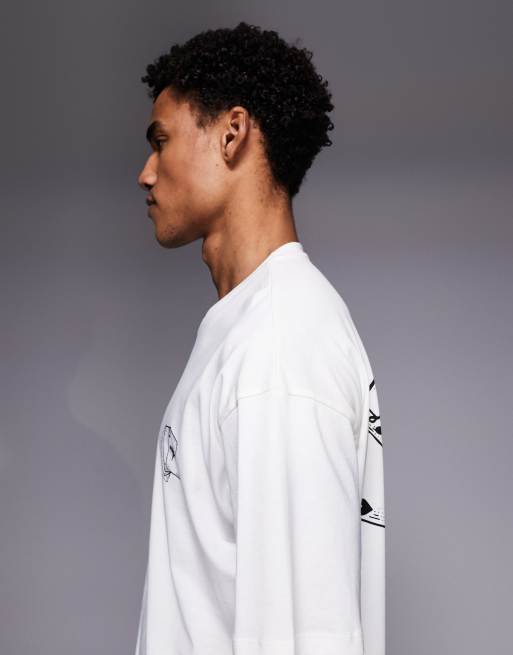 ADPT - Cremefarvet oversized T-shirt med rytter-kortprint på ryggen, 4 af 5