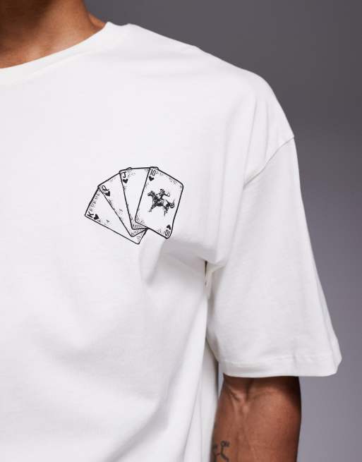 ADPT - Cremefarvet oversized T-shirt med rytter-kortprint på ryggen, 5 af 5