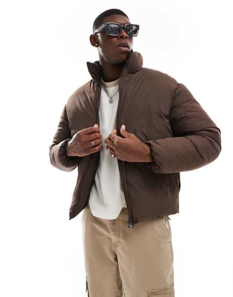 ADPT - Cropped gewatteerd puffer jack in chocoladebruin - view 1
