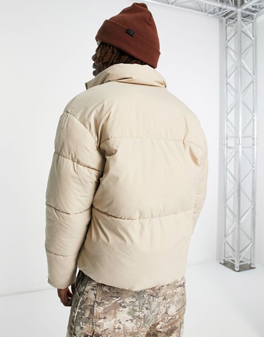 ADPT cropped stand collar puffer jacket in beige