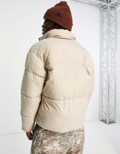 ADPT cropped stand collar puffer jacket in beige | ASOS