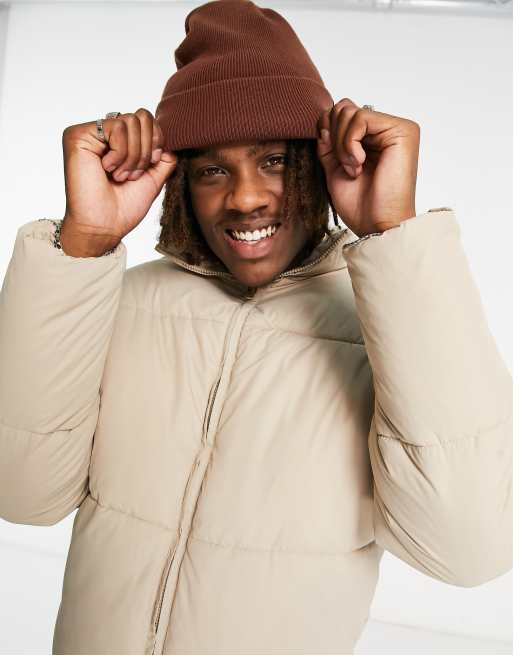 ADPT cropped stand collar puffer jacket in beige | ASOS