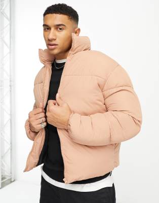 ADPT cropped stand collar puffer jacket in dusky pink