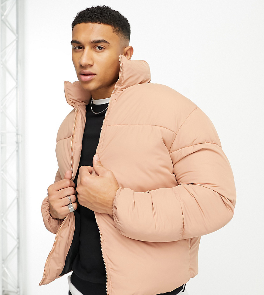 ADPT cropped stand collar puffer jacket in dusky pink