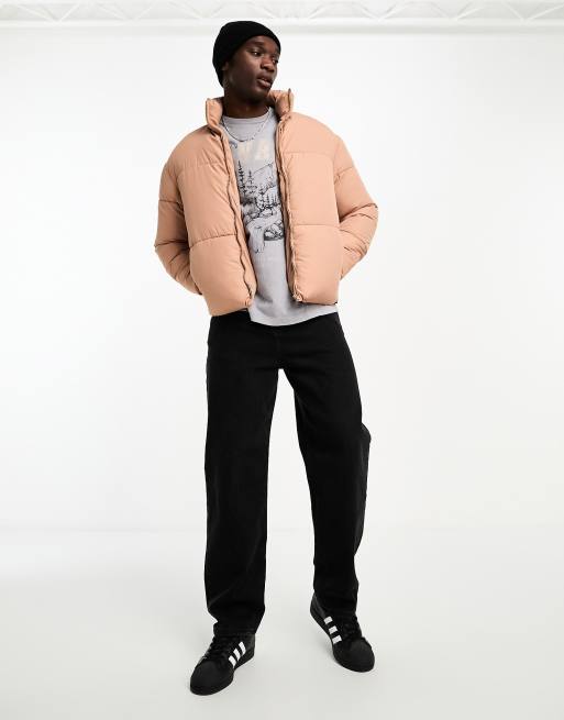 ADPT cropped stand collar puffer jacket in dusky pink ASOS