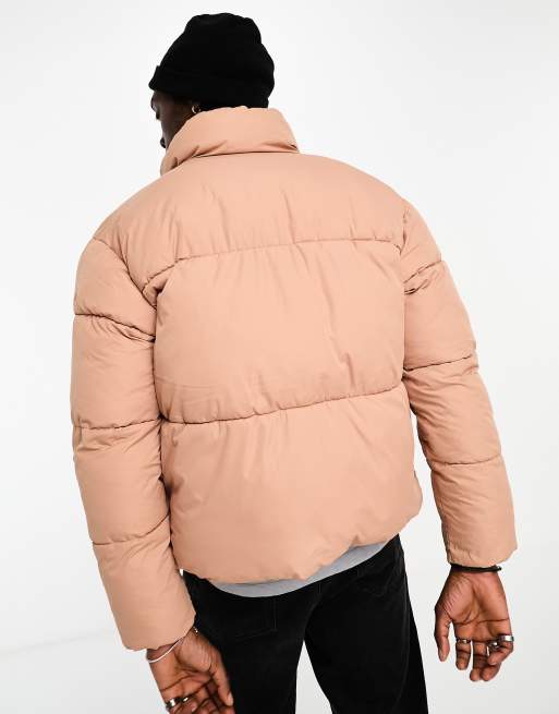 ADPT cropped stand collar puffer jacket in dusky pink