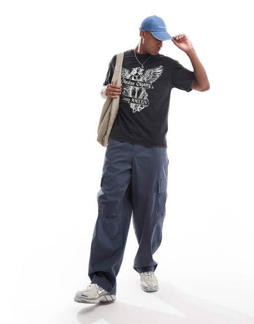 ADPT – Czarny sprany T-shirt oversize z grafiką z aniołem na piersi, 2 z 4